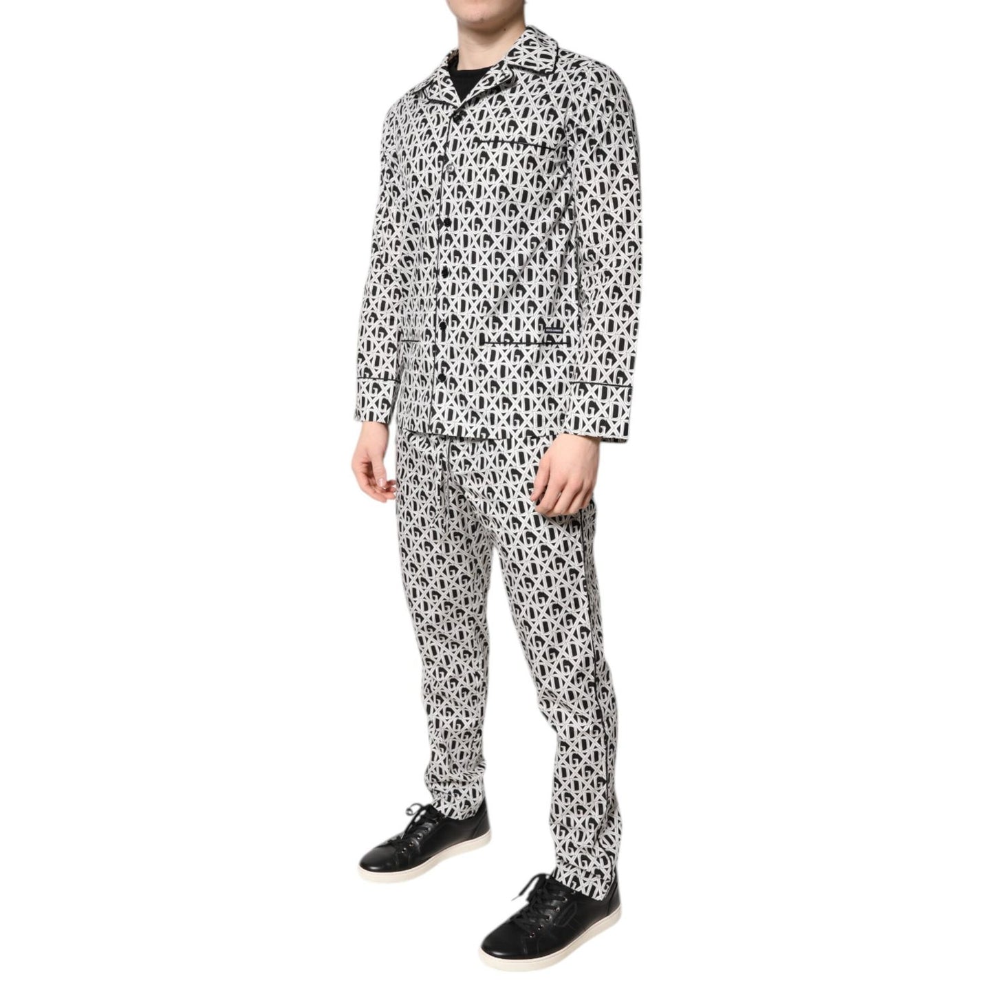 Dolce & Gabbana Black White DG Print Cotton Pajama Set Sleepwear