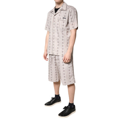 Dolce & Gabbana Beige Floral Print Cotton Men Pajama Set Sleepwear