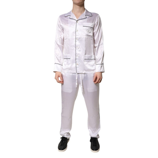 Dolce & Gabbana White Satin Silk Men Pajama Set Sleepwear KOS2290-38