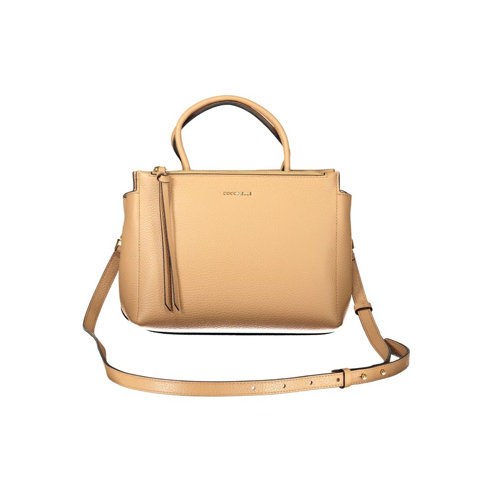 Coccinelle Brown Leather Women Handbag with dual handles and detachable strap, showcasing Italian craftsmanship and elegance.
