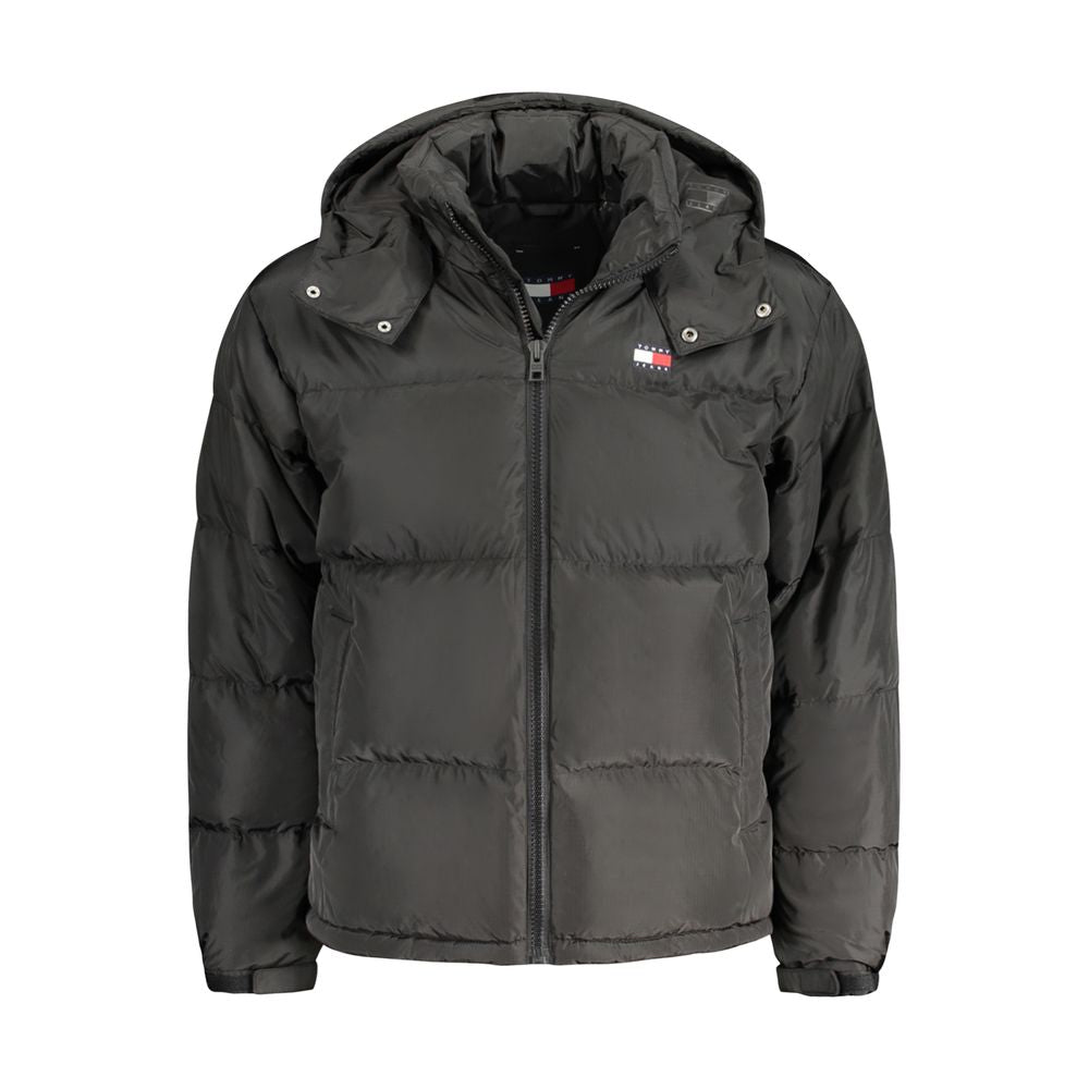 Tommy Hilfiger Black Recycled Polyester Men Jacket with detachable hood and logo