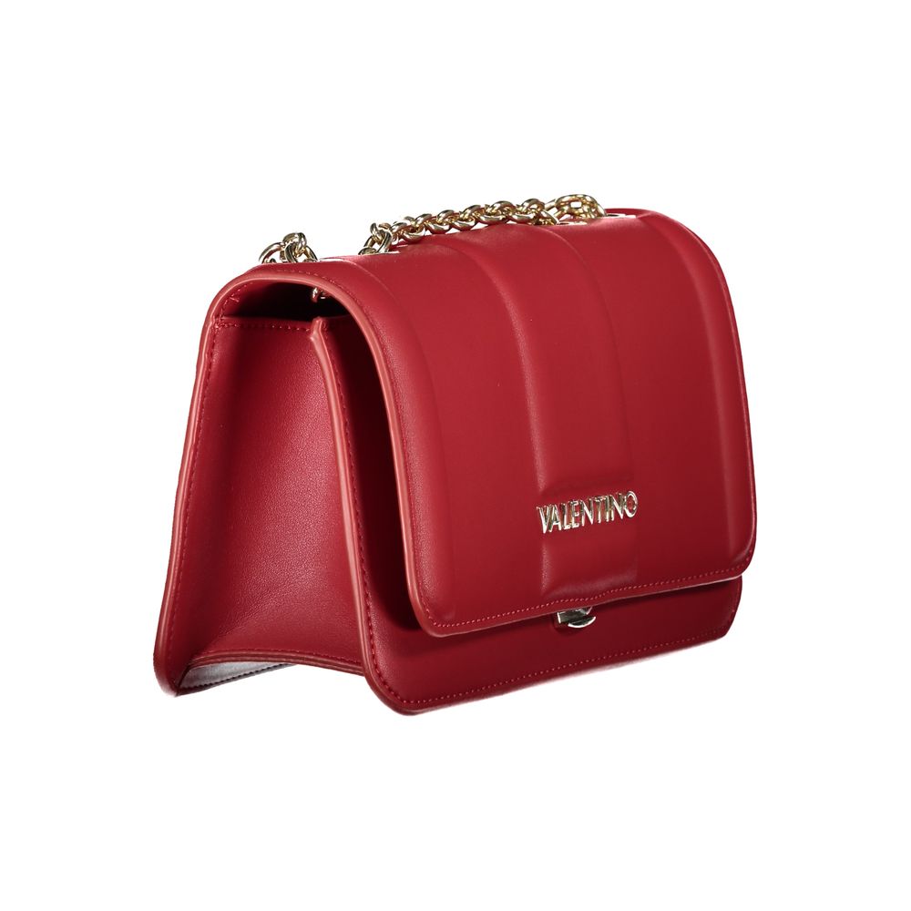 Mario Valentino Red Polyethylene Women Handbag with chain strap and snap closure, chic and bold for luxury fashion-forward style.