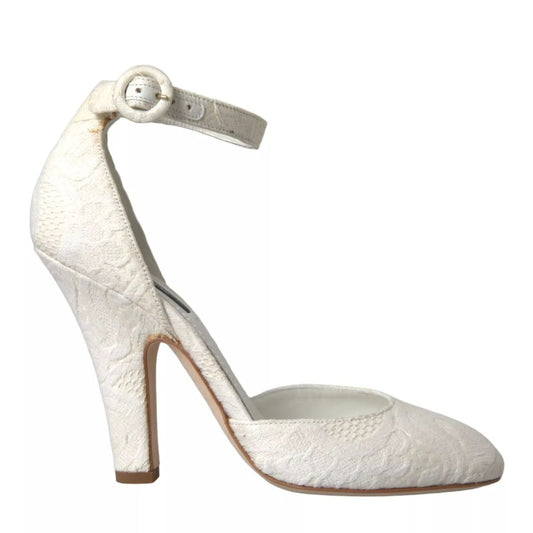 Dolce & Gabbana White Floral Jacquard Mary Janes Heels Pumps Shoes LA10788-38
