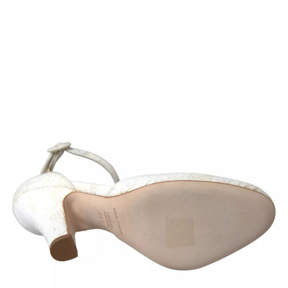 Dolce & Gabbana White Floral Jacquard Mary Janes Heels Pumps Shoes