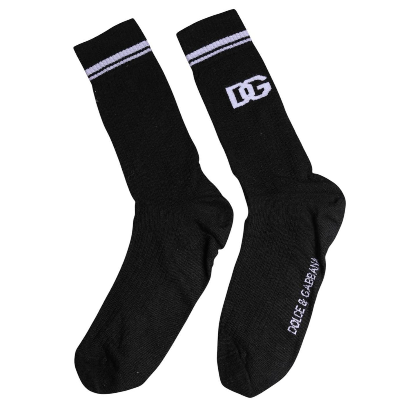 Dolce & Gabbana Black Cotton Logo Mid Calf Men Socks