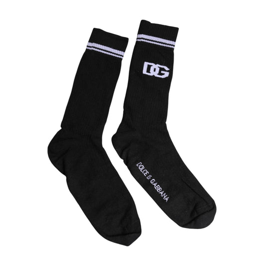 Dolce & Gabbana Black Cotton Logo Mid Calf Men Socks SCS2191-XL