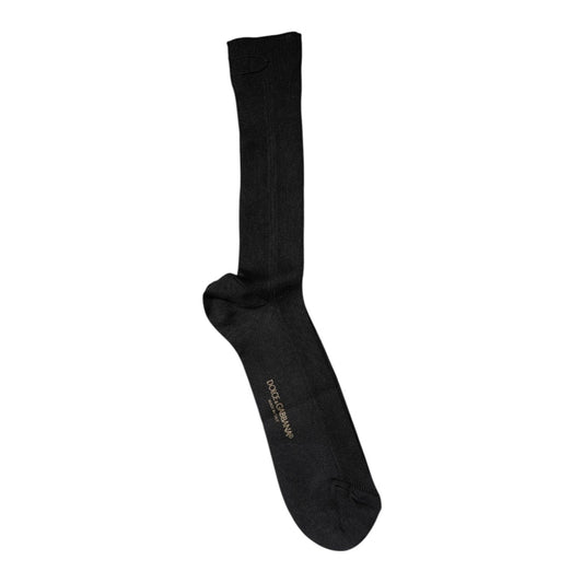 Dolce & Gabbana Black Cotton DG Logo Mid Calf Men Socks SCS2193-M