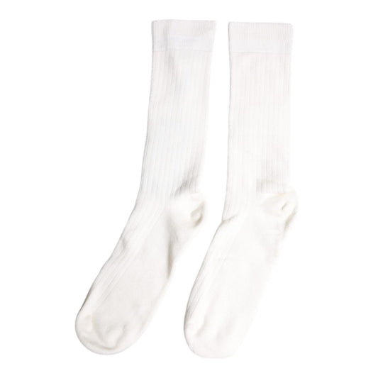 Dolce & Gabbana White Cotton Solid Mid Calf Men Socks SCS2215-L