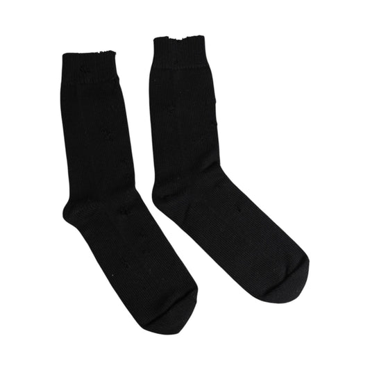 Dolce & Gabbana Black Solid Stretch Mid Calf Men Socks SCS2238-L