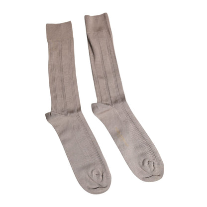 Dolce & Gabbana Brown Cotton Stretch Logo Over Calf Socks