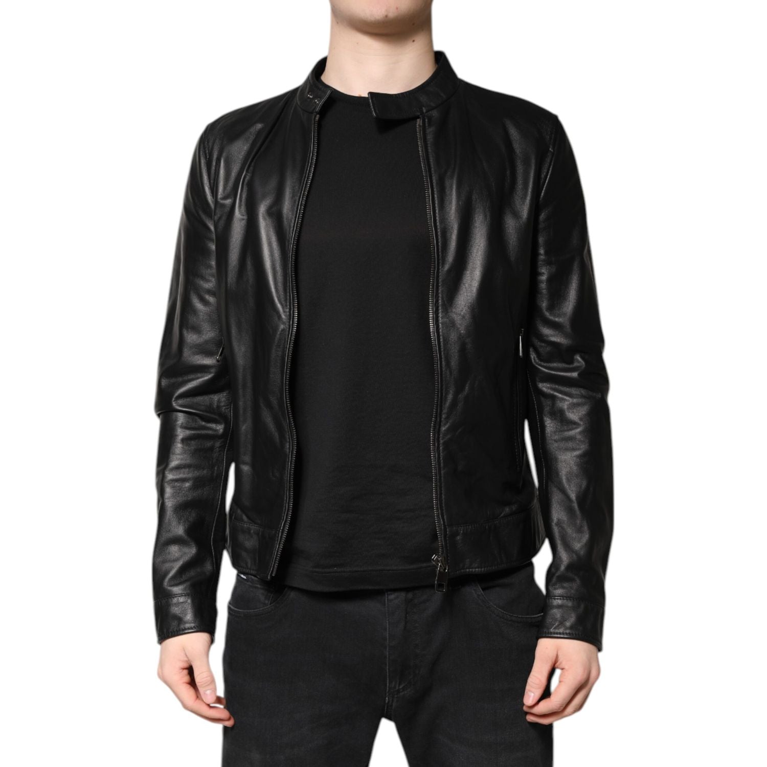Dolce & Gabbana Black Sheep Leather Biker Full Zip Jacket