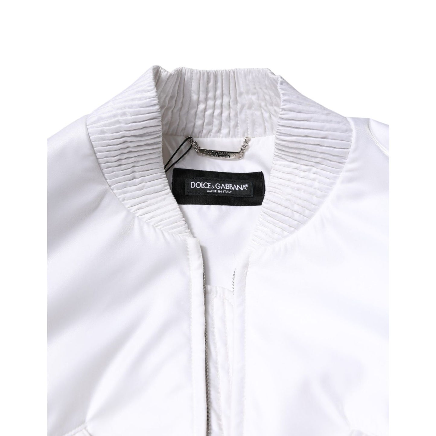 Dolce & Gabbana White Nylon Full Zip Cropped Bomber Jacket