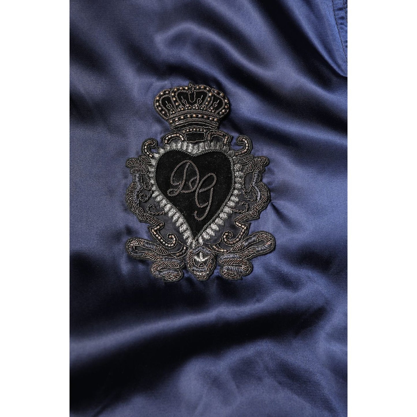 Dolce & Gabbana Blue Nylon DG Crown Full Zip Bomber Jacket