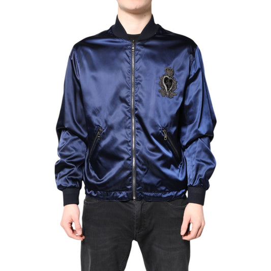 Dolce & Gabbana Blue Nylon DG Crown Full Zip Bomber Jacket JKT4138-48