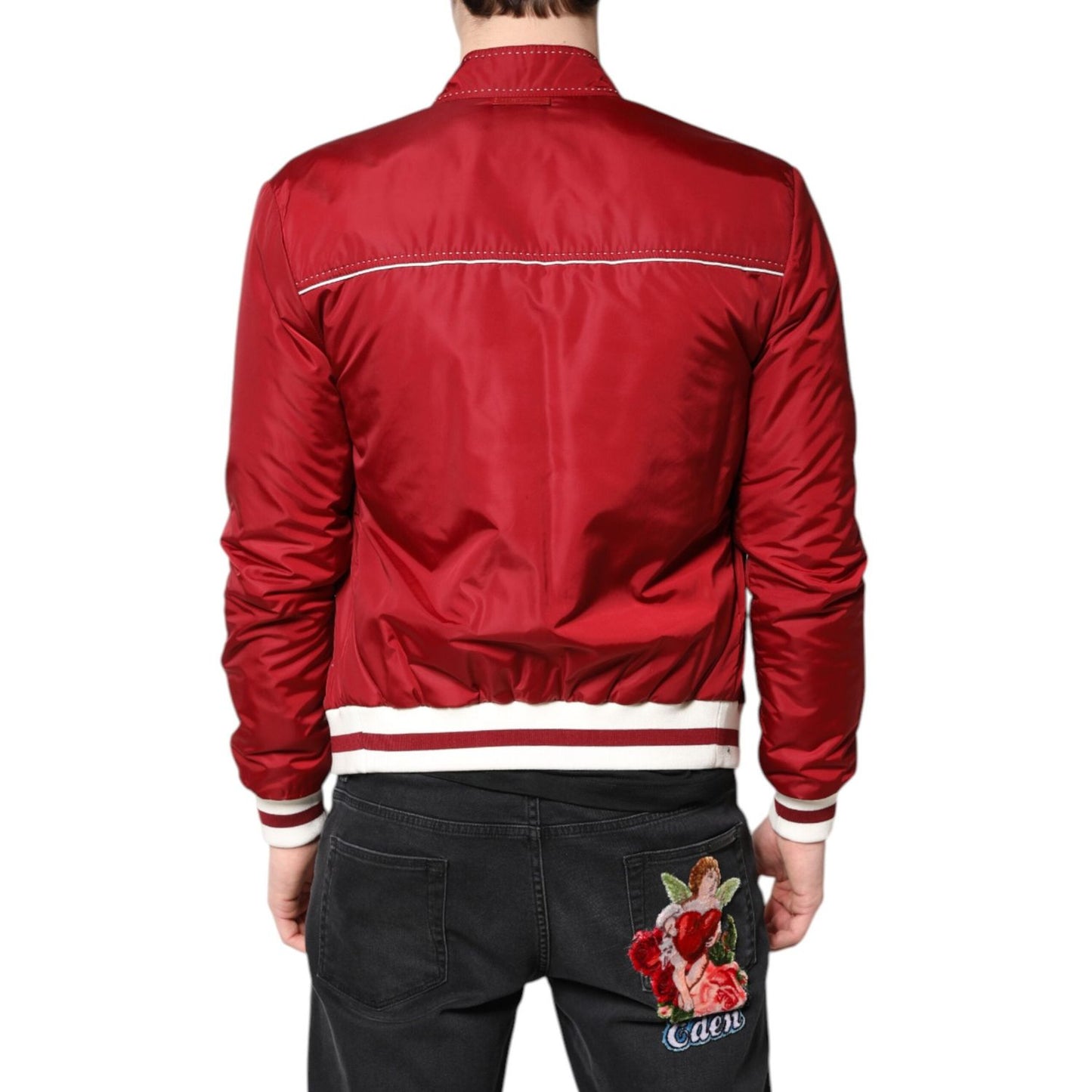Dolce & Gabbana Red White Nylon Full Zip Men Bomber Jacket JKT4139-44