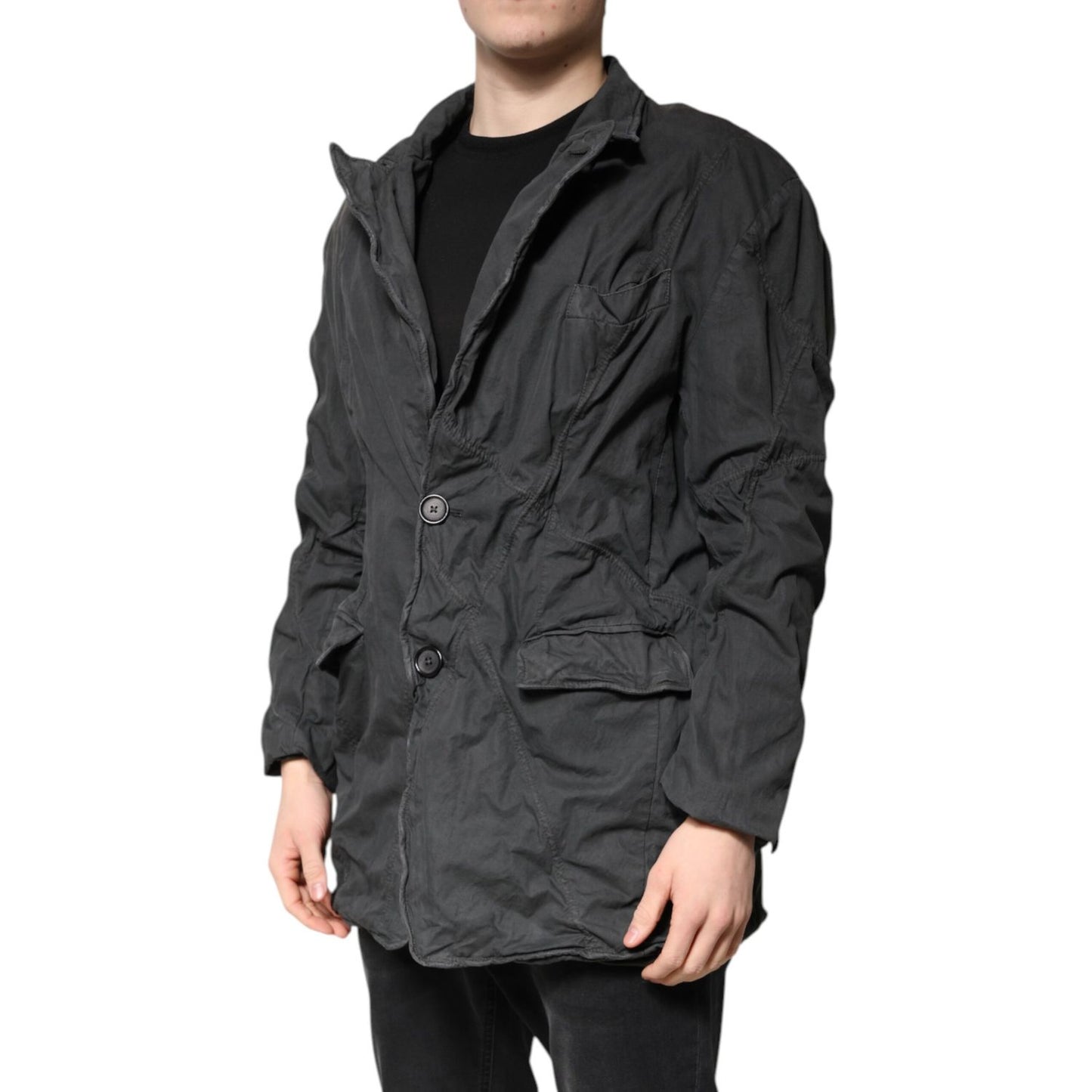 Dolce & Gabbana Black Solid Cotton Collared Coat Jacket