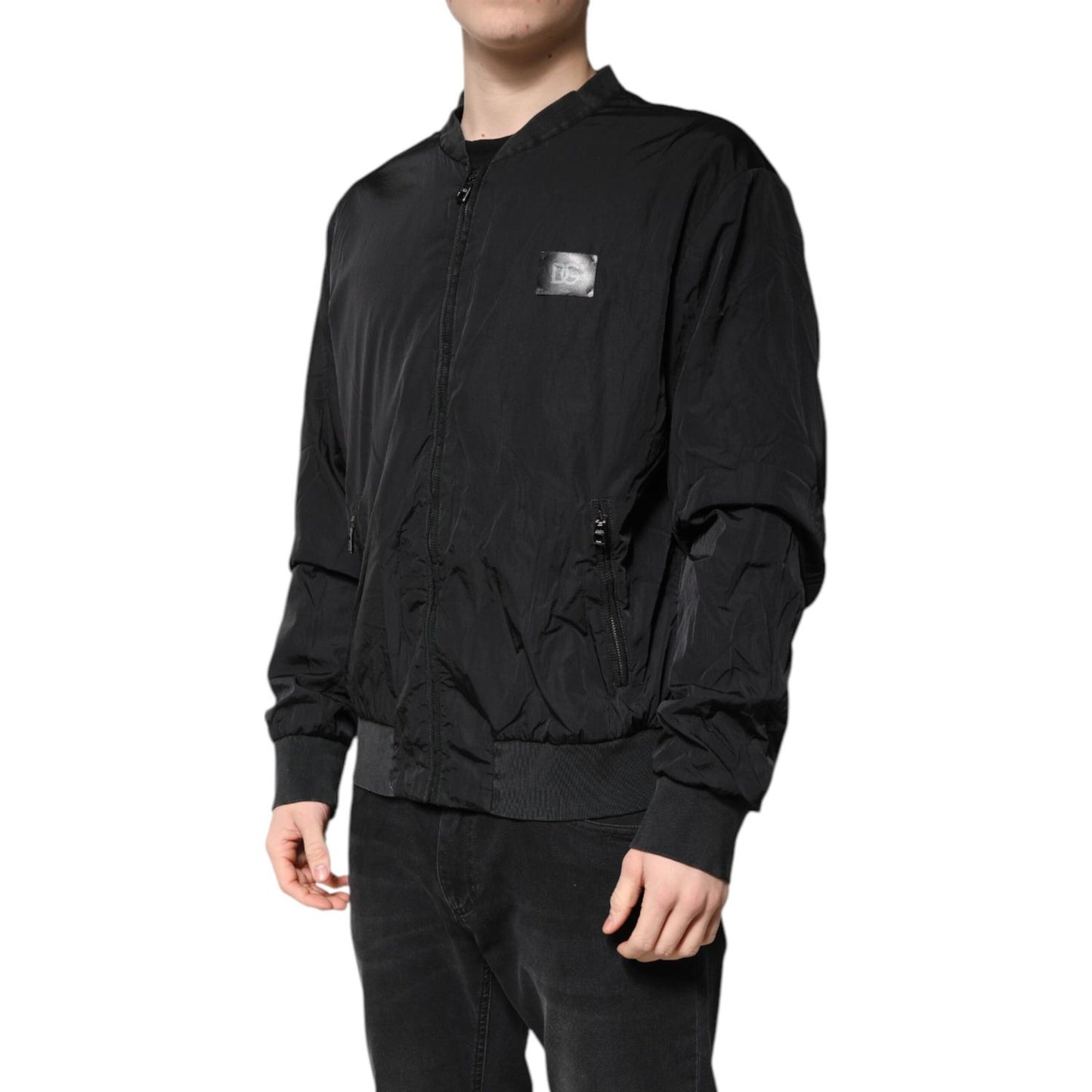 Dolce & Gabbana Black Nylon Logo Full Zip Bomber Jacket