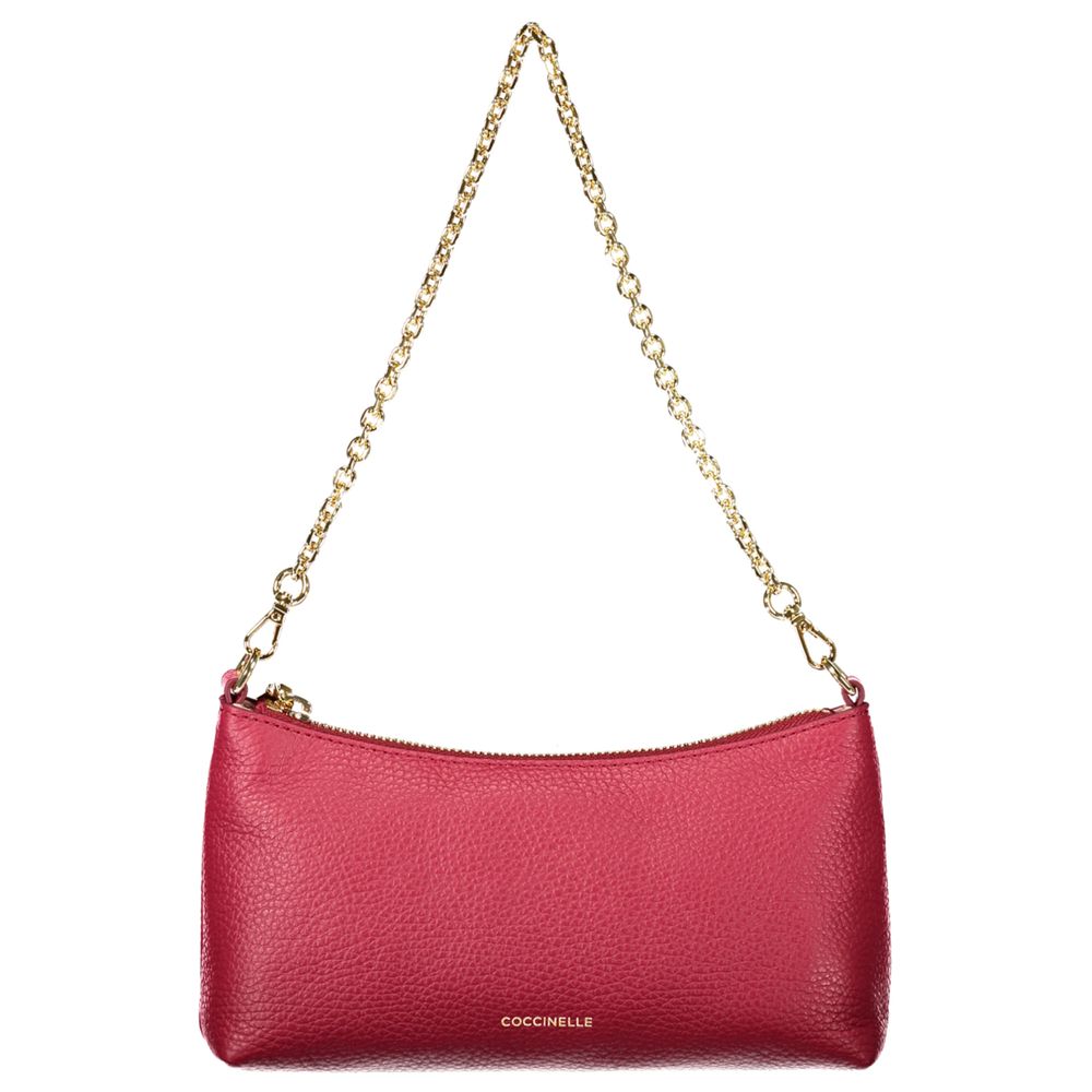 Coccinelle Red Leather Women Handbag with gold chain strap, showcasing elegant design and luxury in vibrant red leather.