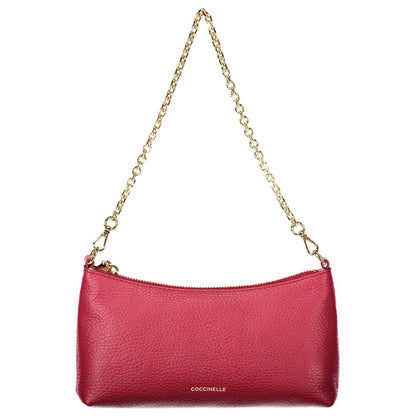 Coccinelle Red Leather Women Handbag with gold chain strap, showcasing elegant design and luxury in vibrant red leather.