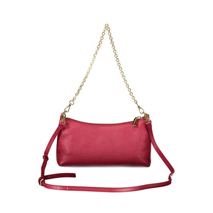 Coccinelle Red Leather Women Handbag with chain shoulder handle and detachable strap, showcasing chic elegance and versatility.