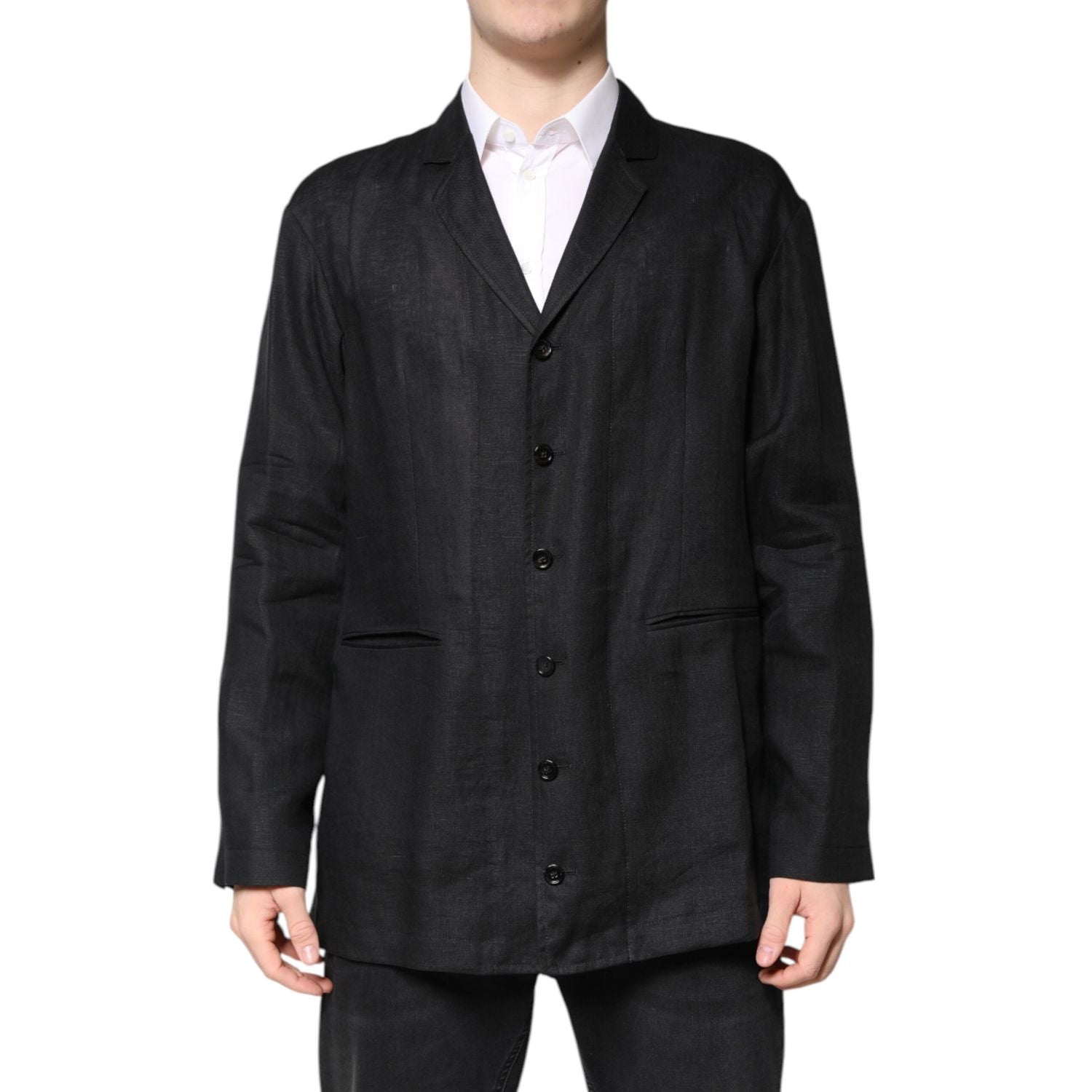 Dolce & Gabbana Black Linen Single Breasted Men Coat Blazer