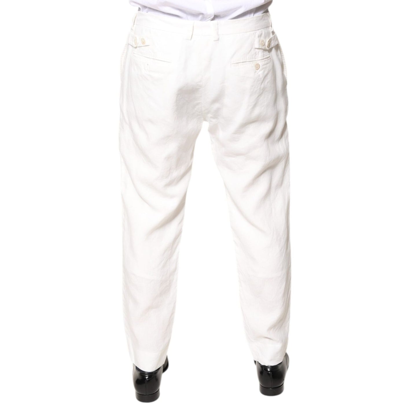 Dolce & Gabbana White Linen Mid Waist Men Dress Pants
