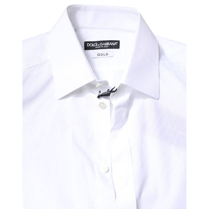 Dolce & Gabbana White Cotton GOLD Dress Formal Collared Shirt