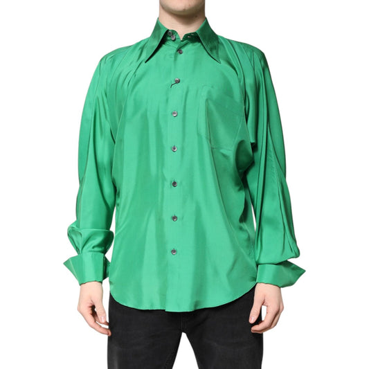 Dolce & Gabbana Green Silk Satin Long Sleeves Casual Shirt TSH90180-40
