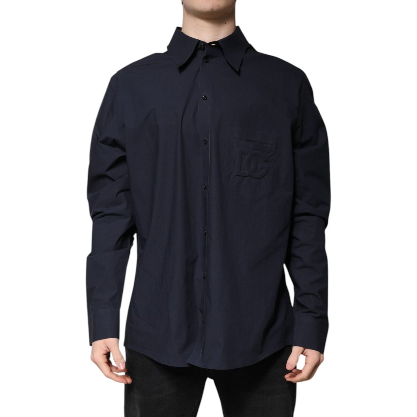 Dolce & Gabbana Dark Blue Cotton Long Sleeve Shirt