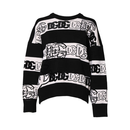 Dolce & Gabbana Black White Logo Print Wool Pullover Sweater