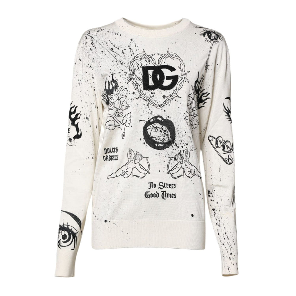 Dolce & Gabbana White Logo Angel Print Women Pullover Sweater THS90376-40