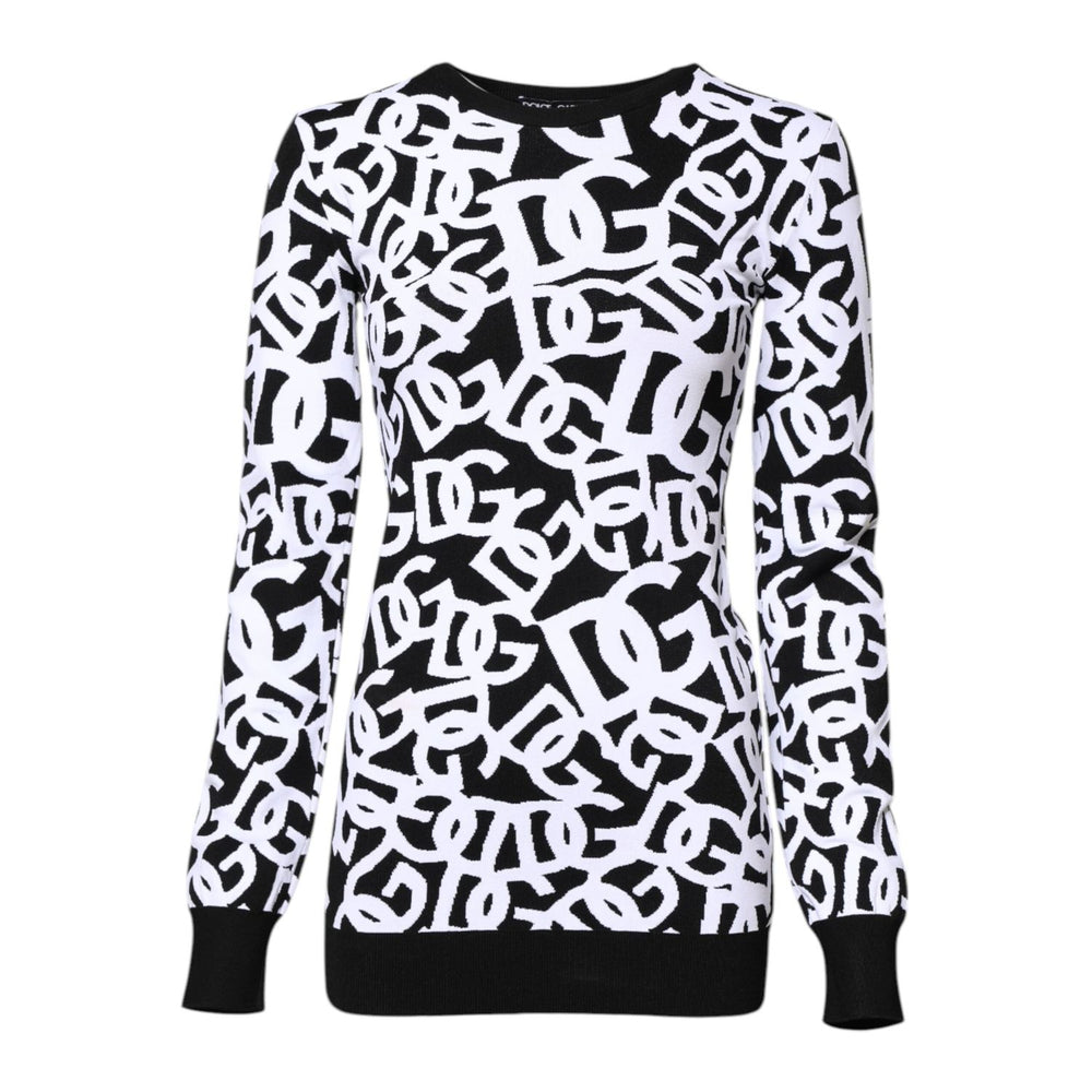 Dolce & Gabbana Black White Logo Print Women Pullover Sweater THS90377-40