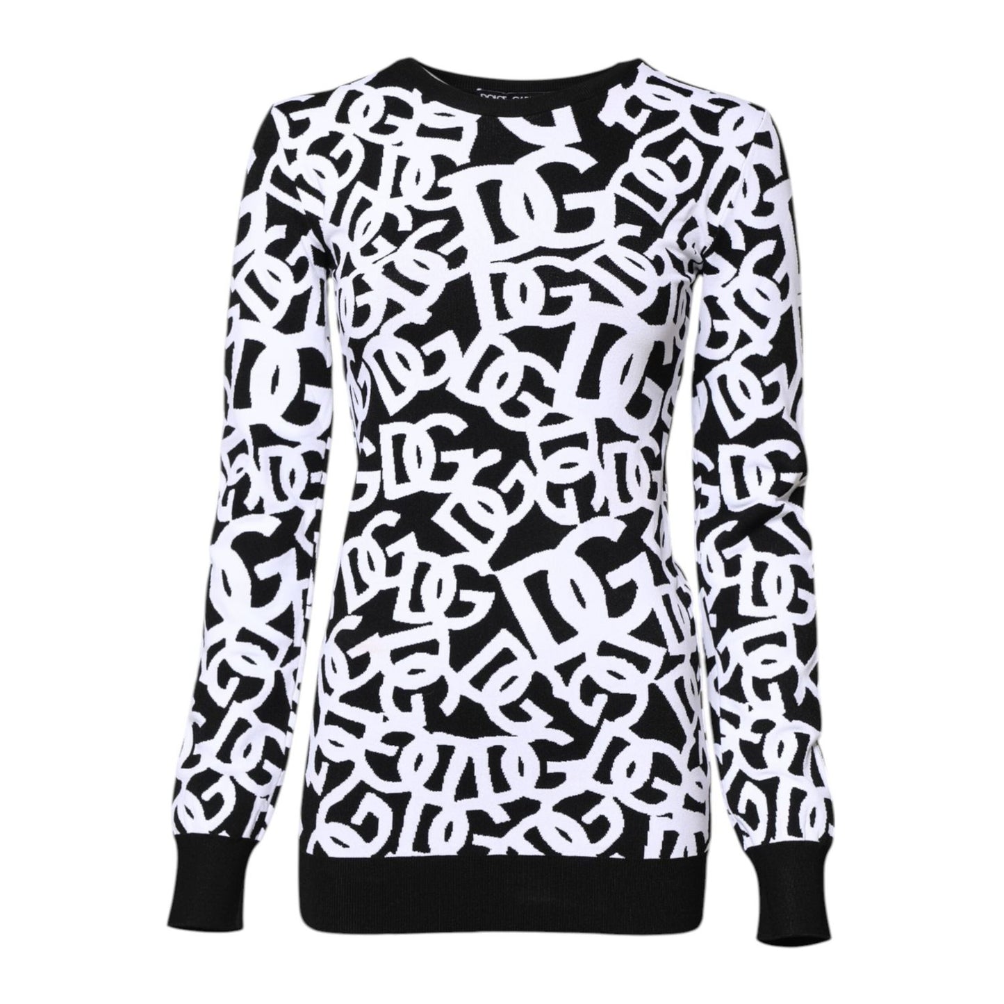 Dolce & Gabbana Black White Logo Print Women Pullover Sweater THS90377-40