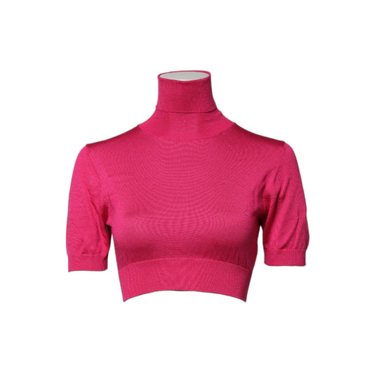 Dolce & Gabbana Pink Silk Knitted Turtleneck Cropped Top TSH878507-38