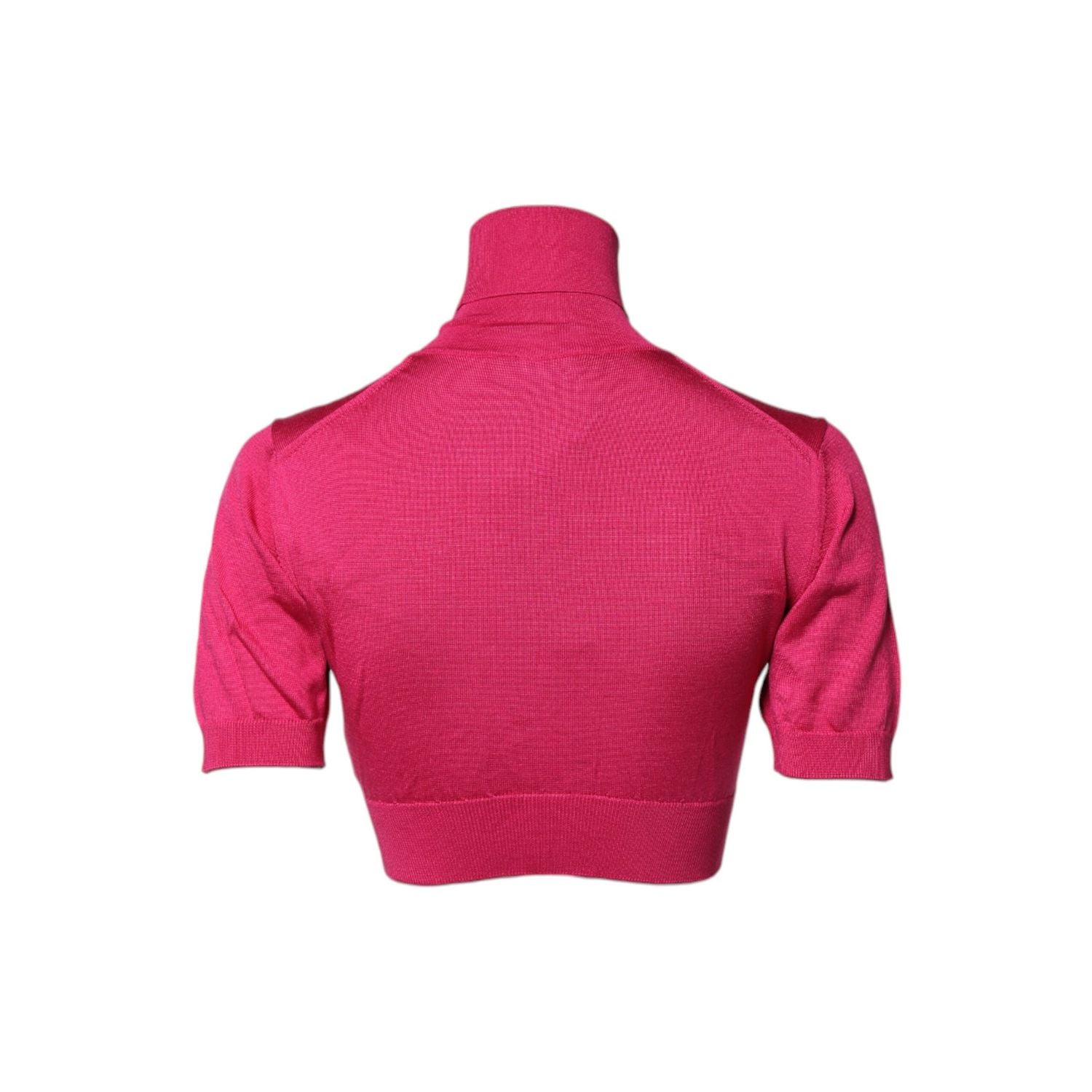 Dolce & Gabbana Pink Silk Knitted Turtleneck Cropped Top
