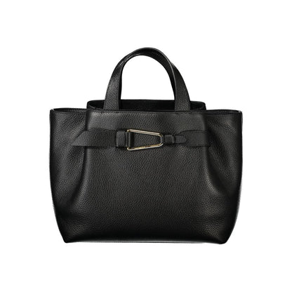 Coccinelle Black Leather Women Handbag with structured silhouette and adjustable strap for modern versatility.