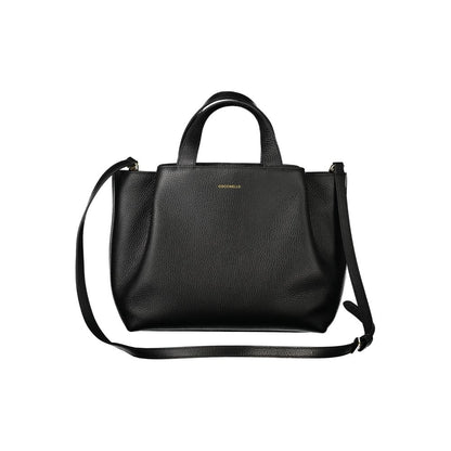 Coccinelle Black Leather Women Handbag with adjustable strap, showcasing elegant and versatile design.