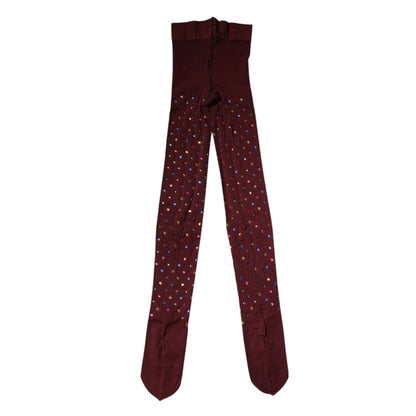 Dolce & Gabbana Maroon Nylon Crystal Embellished Pantyhose Tights