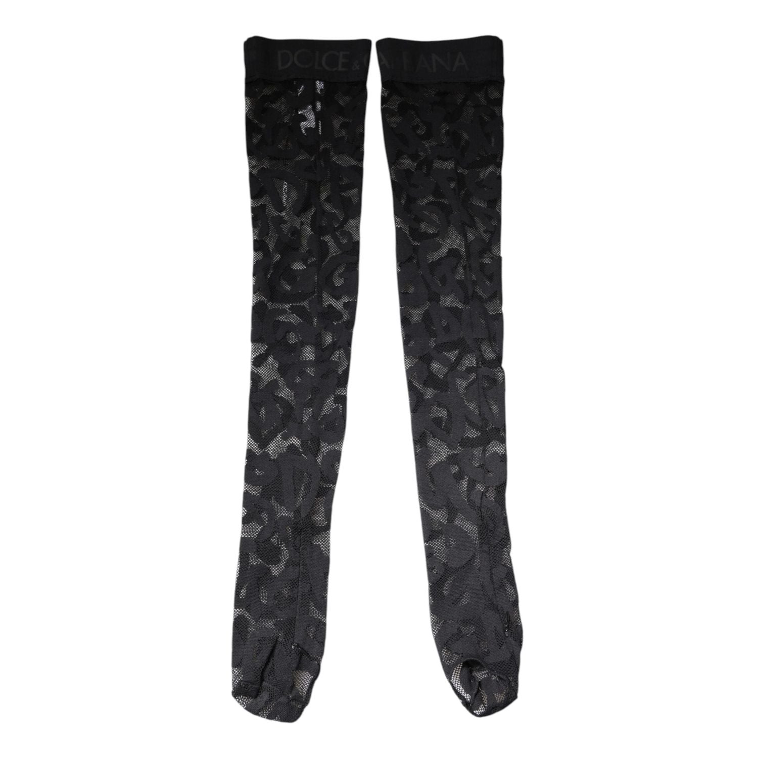 Dolce & Gabbana Black Floral Lace Cotton Stretch Stockings Socks