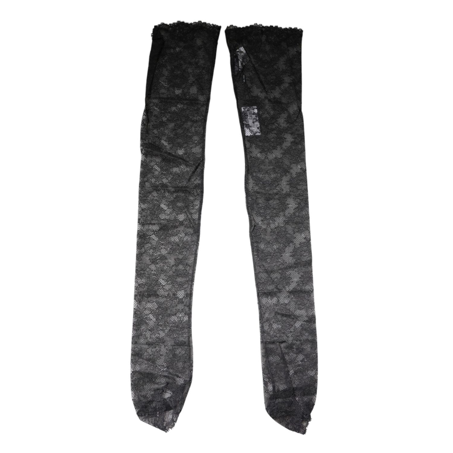 Dolce & Gabbana Black Floral Lace Cotton Stretch Stockings Socks