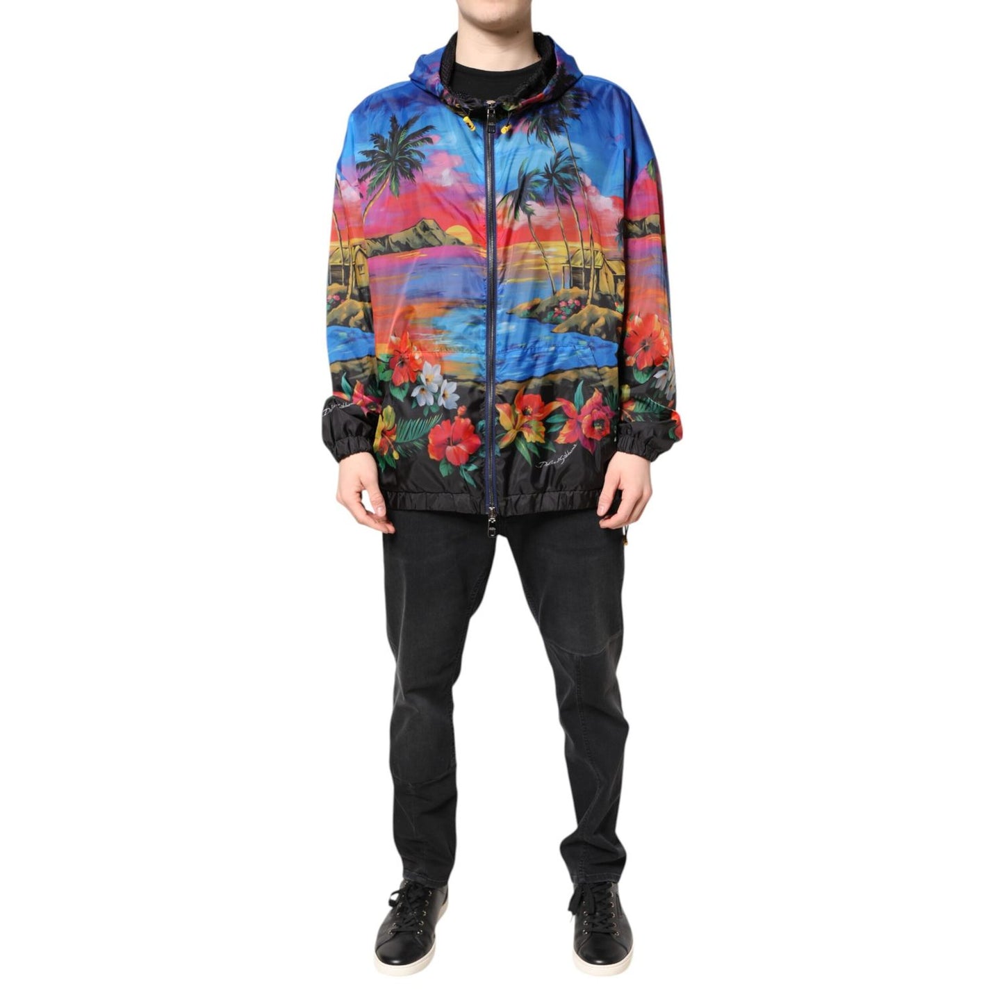Dolce & Gabbana Multicolor Print Hooded Windbreaker Jacket