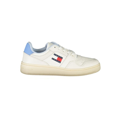 Tommy Hilfiger White Leather Women Sneaker with logo and contrasting details, perfect for sporty-chic style and comfort.