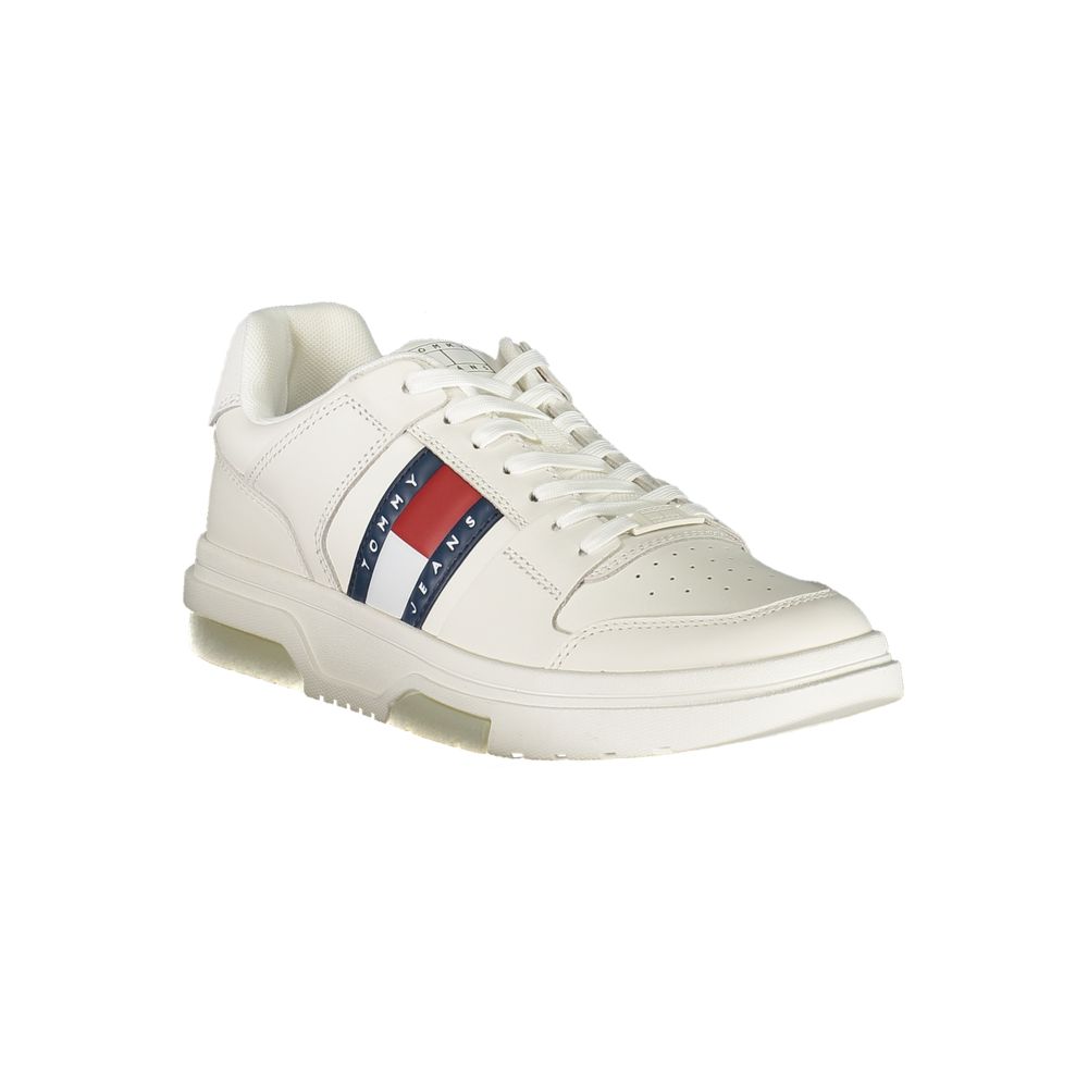 Tommy Hilfiger White Leather Men Sneaker with logo and contrasting details for athletic luxury and style