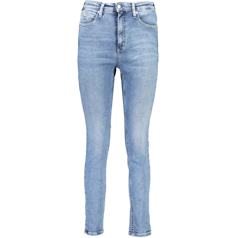 Calvin Klein Blue Cotton Women Jeans featuring high-rise skinny fit with elegant embroidery and signature logo detail.