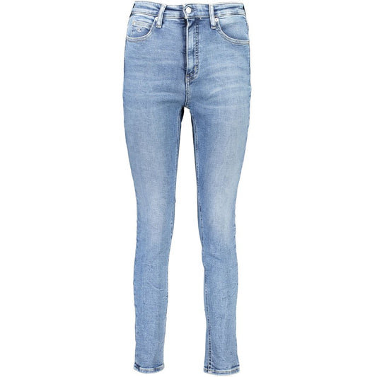 Calvin Klein Blue Cotton Women Jeans featuring high-rise skinny fit with elegant embroidery and signature logo detail.