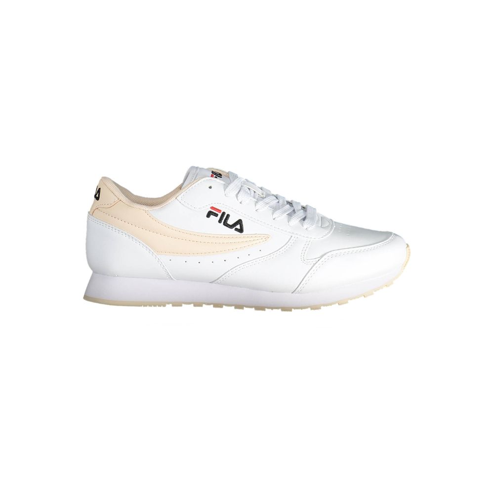Fila White Synthetic Women Sneaker with durable, comfortable sole and contrasting details for a sporty-chic look.