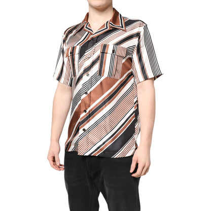 Dolce & Gabbana Multicolor Striped Silk Short Sleeves Shirt