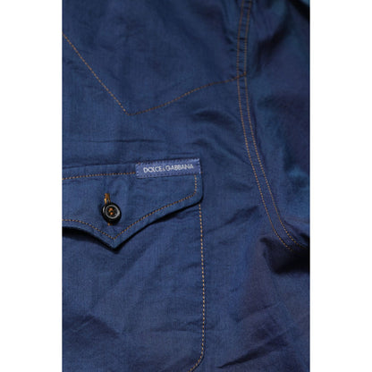 Dolce & Gabbana Blue Cotton GOLD Long Sleeves Casual Shirt