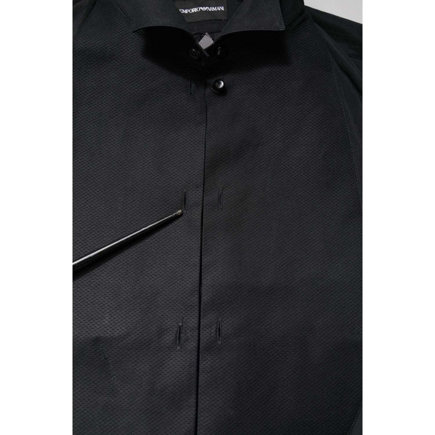 Emporio Armani Black Cotton Long Sleeves Formal Dress Shirt