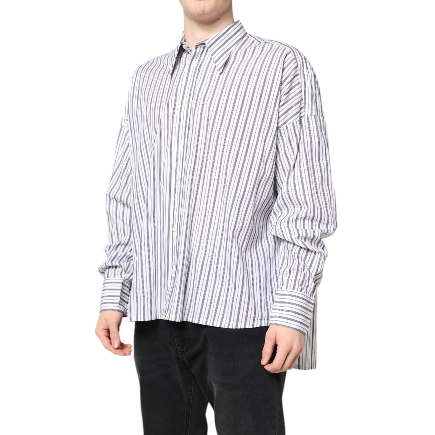 Dolce & Gabbana White Black Stripe Button Down Casual Shirt